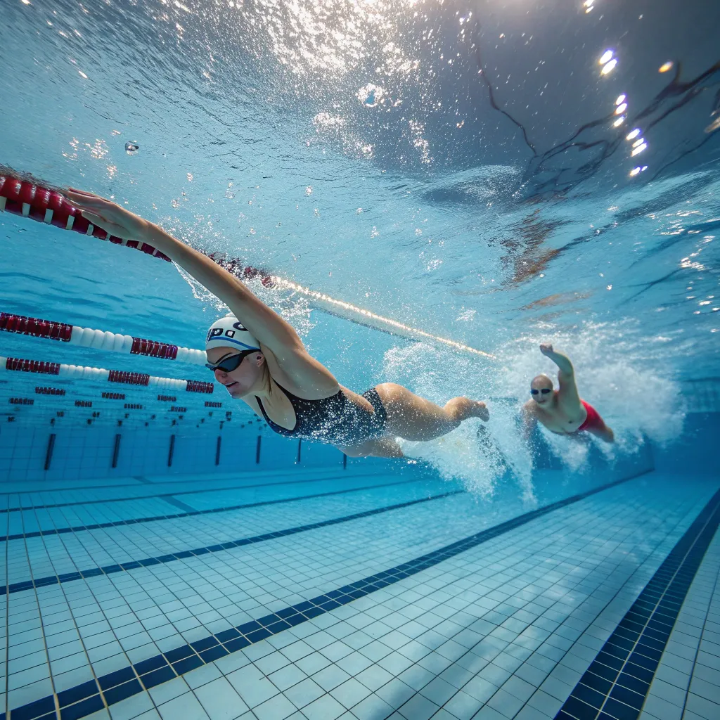 Intermediate swimmers training in the swimming pool